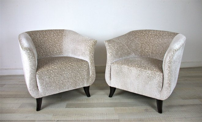 Vintage Club Chair in Beige Velvet, 1930s, Set of 2-CBP-1382752