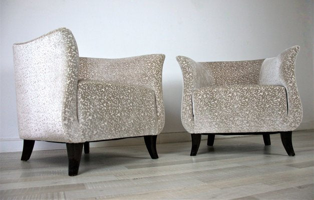 Vintage Club Chair in Beige Velvet, 1930s, Set of 2-CBP-1382752