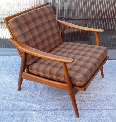 Vintage Club Chair with a Brown Beech Frame & Patterned Wool Cushion from Bergmann, 1970s-HOI-953860