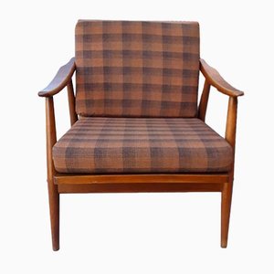 Vintage Club Chair with a Brown Beech Frame & Patterned Wool Cushion from Bergmann, 1970s-HOI-953860