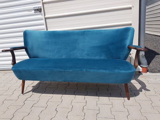 Vintage Cocktail Sofa in Blue Velvet, 1960s-YFS-1325115