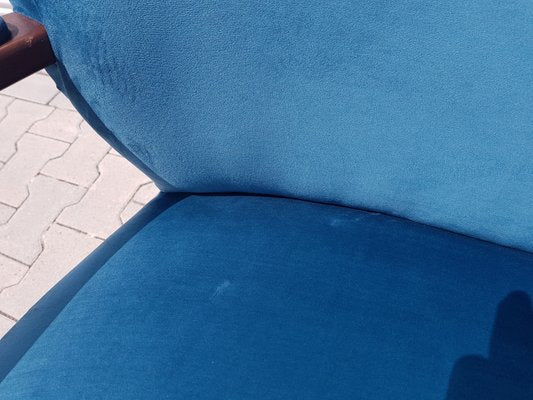 Vintage Cocktail Sofa in Blue Velvet, 1960s-YFS-1325115