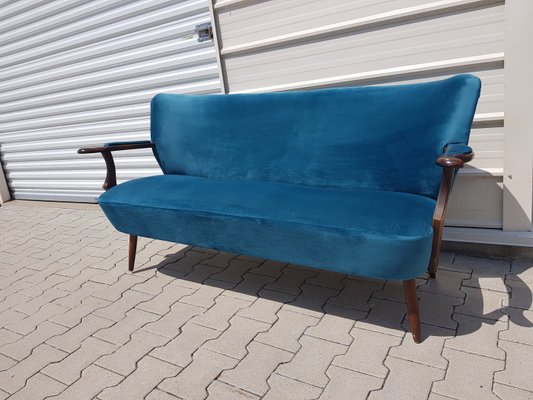 Vintage Cocktail Sofa in Blue Velvet, 1960s-YFS-1325115