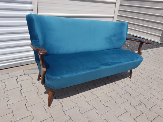 Vintage Cocktail Sofa in Blue Velvet, 1960s-YFS-1325115