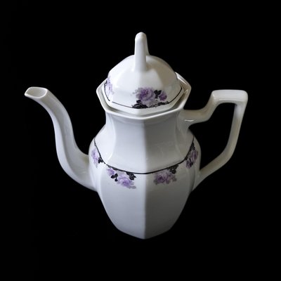 Vintage Coffee Pot with White and Purple with Lid from Alp Lidköping, Sweden-JKV-2027441