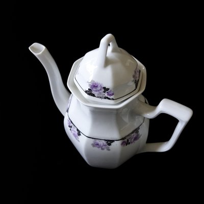 Vintage Coffee Pot with White and Purple with Lid from Alp Lidköping, Sweden-JKV-2027441