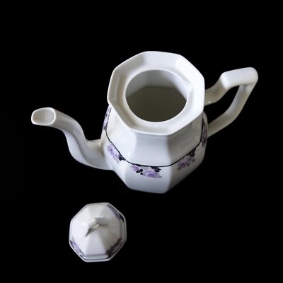 Vintage Coffee Pot with White and Purple with Lid from Alp Lidköping, Sweden-JKV-2027441