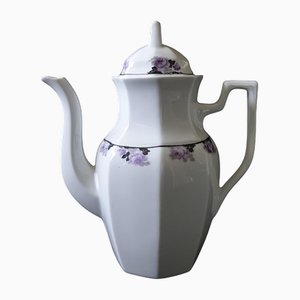 Vintage Coffee Pot with White and Purple with Lid from Alp Lidköping, Sweden-JKV-2027441