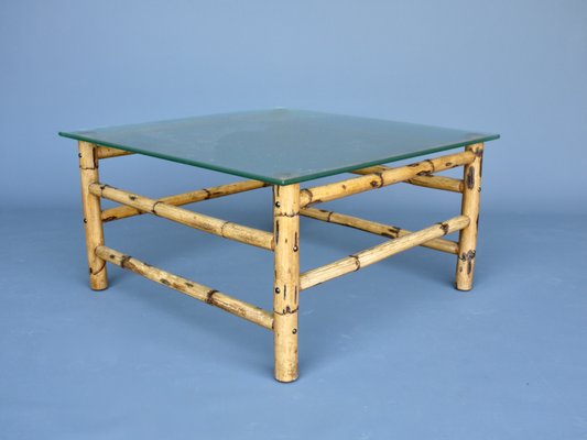 Vintage Coffee Table in Bamboo and Glass-MB-1195859