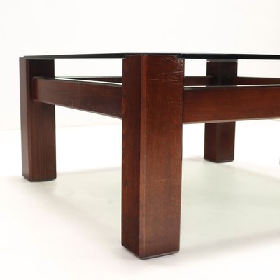 Vintage Coffee Table in Smoked Glass & Beech, Italy, 1980s-VMM-2033339