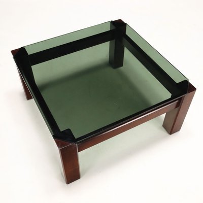 Vintage Coffee Table in Smoked Glass & Beech, Italy, 1980s-VMM-2033339