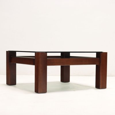 Vintage Coffee Table in Smoked Glass & Beech, Italy, 1980s-VMM-2033339