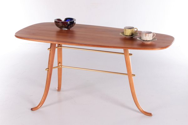 Vintage Coffee Table With 3 Legs & Brass Details, Scandinavia-EZZ-1173341