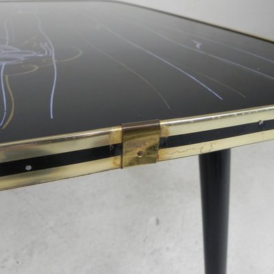 Vintage Coffee Table with Glass Top and Angled Legs, 1950s-TL-2021194