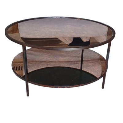 Vintage Coffee Table with Metal Structure and Edged Crystals-TCS-1718673