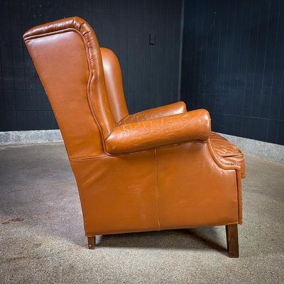 Vintage Cognac Leather Wingback Armchair-IA-1409683