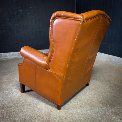 Vintage Cognac Leather Wingback Armchair-IA-1409683