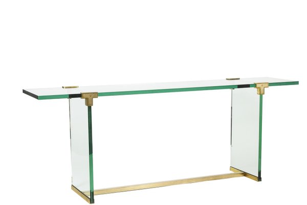 Vintage Console Table in Glass and Gilt Brass by Peter Ghyczy, 1970s-CEJ-1790115