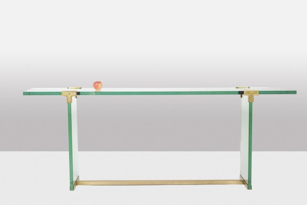 Vintage Console Table in Glass and Gilt Brass by Peter Ghyczy, 1970s-CEJ-1790115