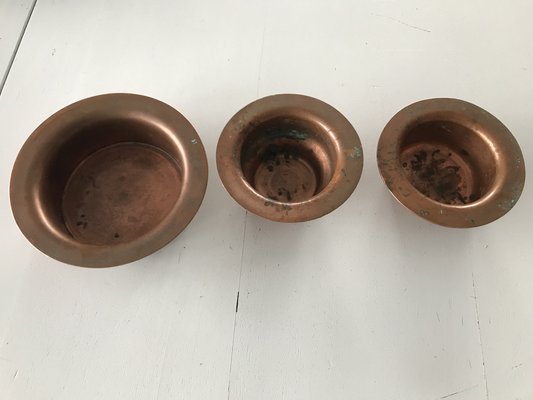 Vintage Copper Bowls, 1950s, Set of 3-WQQ-1452802