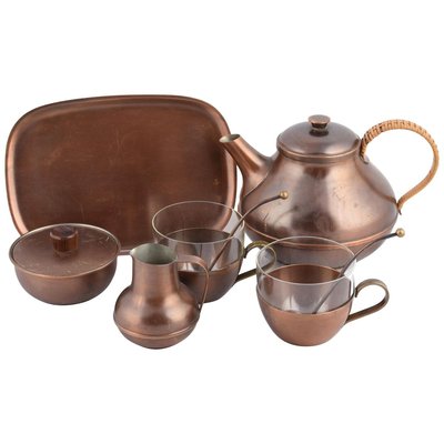 Vintage Copper Tea Set by Harald Buchrucker, Germany, 1950s, Set of 6-ZCI-752184