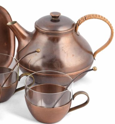 Vintage Copper Tea Set by Harald Buchrucker, Germany, 1950s, Set of 6-ZCI-752184