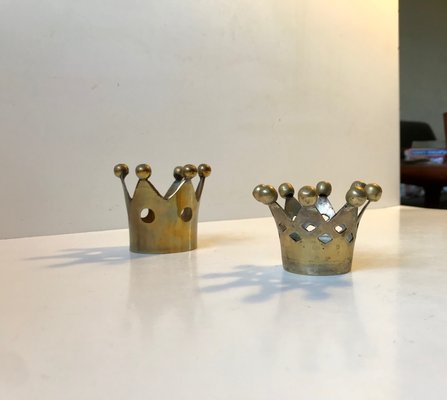 Vintage Crown Shaped Candle Holders in Brass, 1960s, Set of 2-LCR-782949