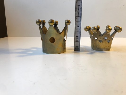 Vintage Crown Shaped Candle Holders in Brass, 1960s, Set of 2-LCR-782949