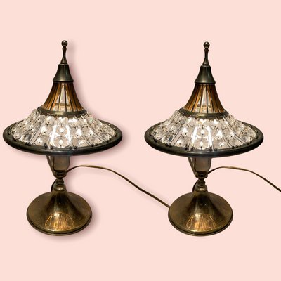 Vintage Crystal Brass Table Lamps, 1960s, Set of 2-JJC-1054377