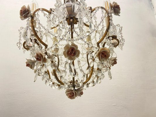 Vintage Crystal Ceramic Rose Chandelier, 1960s-JJC-1786961