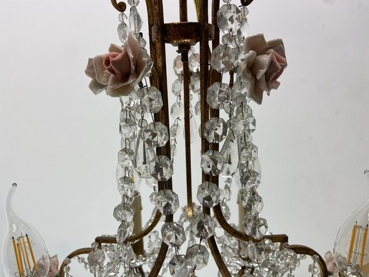 Vintage Crystal Ceramic Rose Chandelier, 1960s-JJC-1786961