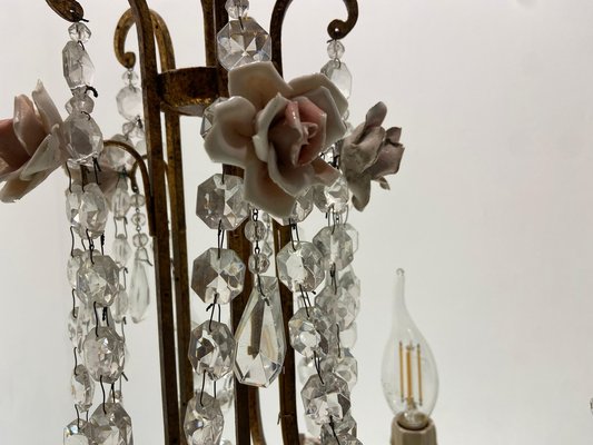 Vintage Crystal Ceramic Rose Chandelier, 1960s-JJC-1786961