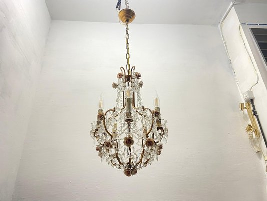 Vintage Crystal Ceramic Rose Chandelier, 1960s-JJC-1786961