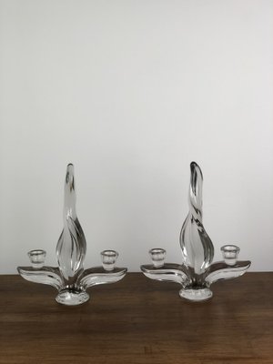 Vintage Crystal Flame Candleholders, 1960s, Set of 2-RWZ-1245963