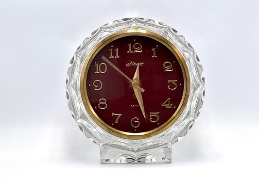 Vintage Crystal Glass & Brass Clock from Majak, 1970s-ZCY-1737326