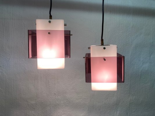 Vintage Cubic Acrylic Pendant Lights, 1950s, Set of 2-AET-2031323