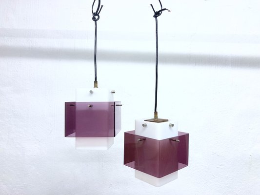 Vintage Cubic Acrylic Pendant Lights, 1950s, Set of 2-AET-2031323