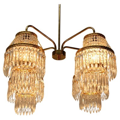 Vintage Czechoslovakian Chandelier in Crystal and Brass from Železnírobrod, 1950s-TZ-1262909