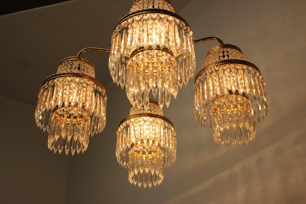 Vintage Czechoslovakian Chandelier in Crystal and Brass from Železnírobrod, 1950s-TZ-1262909