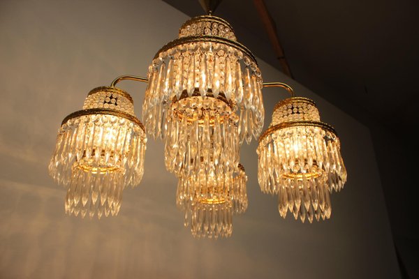 Vintage Czechoslovakian Chandelier in Crystal and Brass from Železnírobrod, 1950s-TZ-1262909