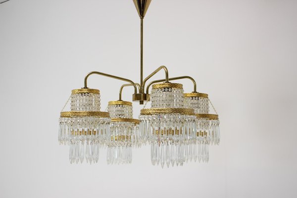 Vintage Czechoslovakian Chandelier in Crystal and Brass from Železnírobrod, 1950s-TZ-1262909