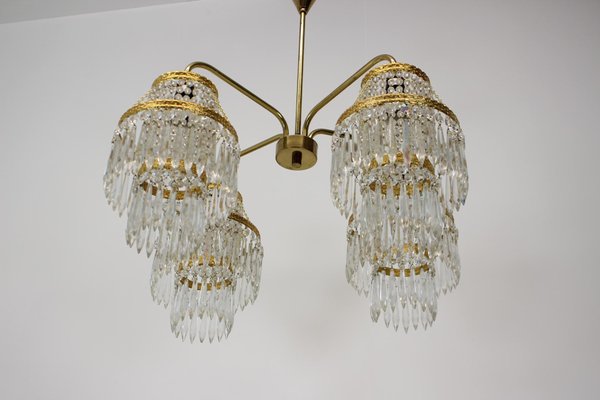 Vintage Czechoslovakian Chandelier in Crystal and Brass from Železnírobrod, 1950s-TZ-1262909