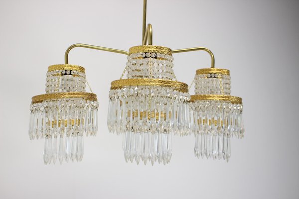 Vintage Czechoslovakian Chandelier in Crystal and Brass from Železnírobrod, 1950s-TZ-1262909