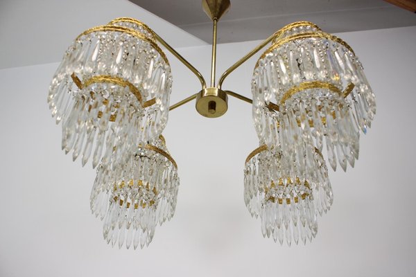 Vintage Czechoslovakian Chandelier in Crystal and Brass from Železnírobrod, 1950s-TZ-1262909