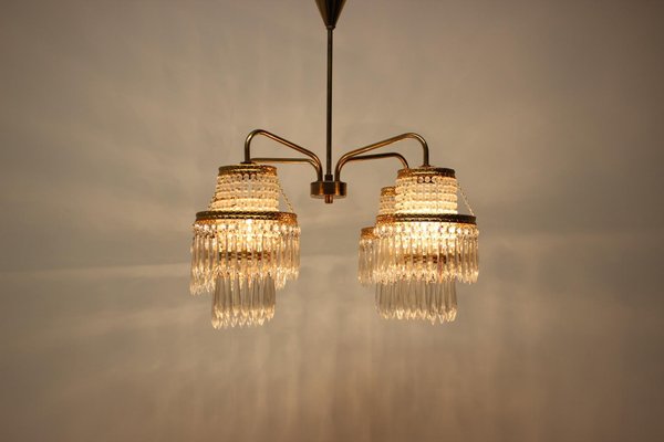 Vintage Czechoslovakian Chandelier in Crystal and Brass from Železnírobrod, 1950s-TZ-1262909