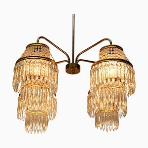 Vintage Czechoslovakian Chandelier in Crystal and Brass from Železnírobrod, 1950s-TZ-1262909