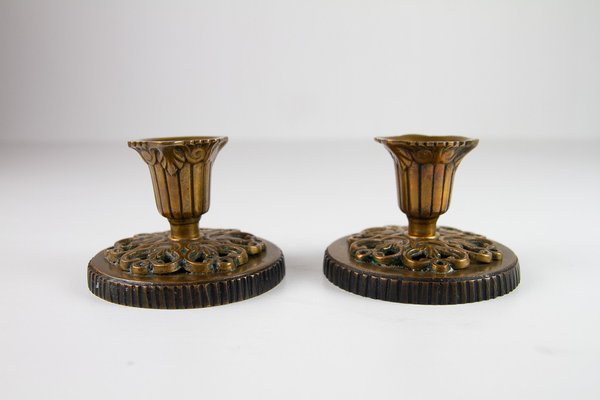 Vintage Danish Art Nouveau Bronze Candleholders, 1930s, Set of 2-WIX-1759342