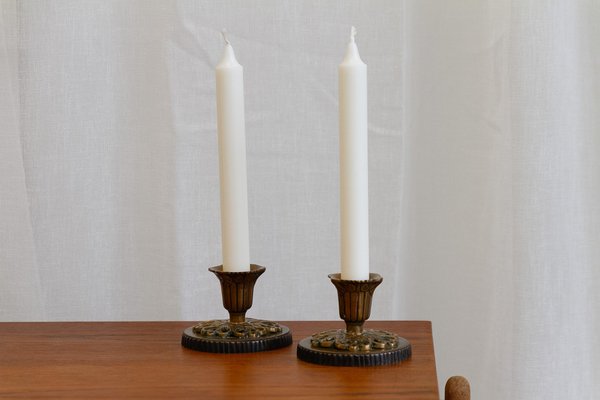 Vintage Danish Art Nouveau Bronze Candleholders, 1930s, Set of 2-WIX-1759342