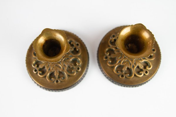 Vintage Danish Art Nouveau Bronze Candleholders, 1930s, Set of 2-WIX-1759342