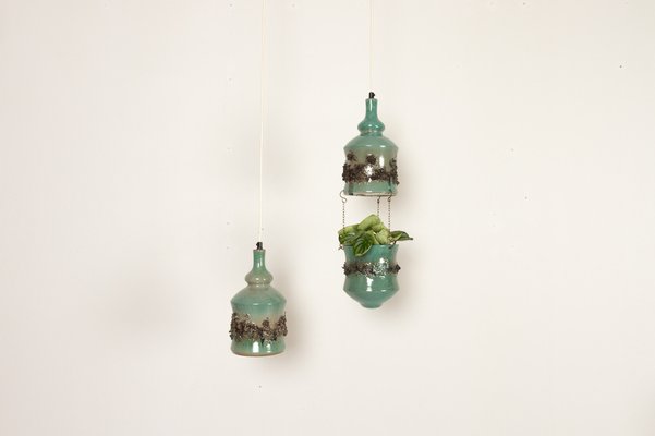 Vintage Danish Ceramic Pendants and Hanging Flower Pot, 1960s, Set of 2-WIX-1047311